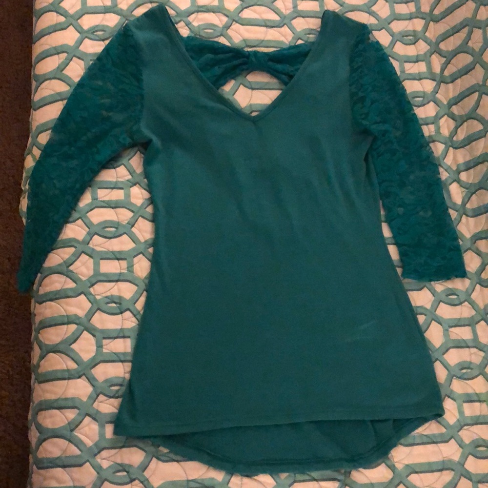Jade green bow tie blouse